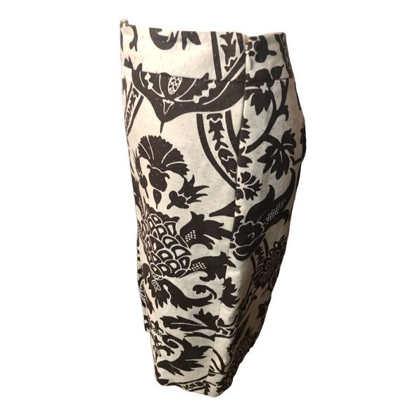 Linen Loft Ann Taylor BROWN CREAM FLORAL LINEN-BLEND STRAIGHT SKIRT SIZE 8 - Picture 5 of 11